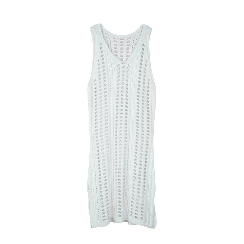 Sexy Hollow Out Beach Dress Women V Neck Sleeveless Crochet Swimsuit Cover Up Vestidos Female Bathing Suit - Image 5