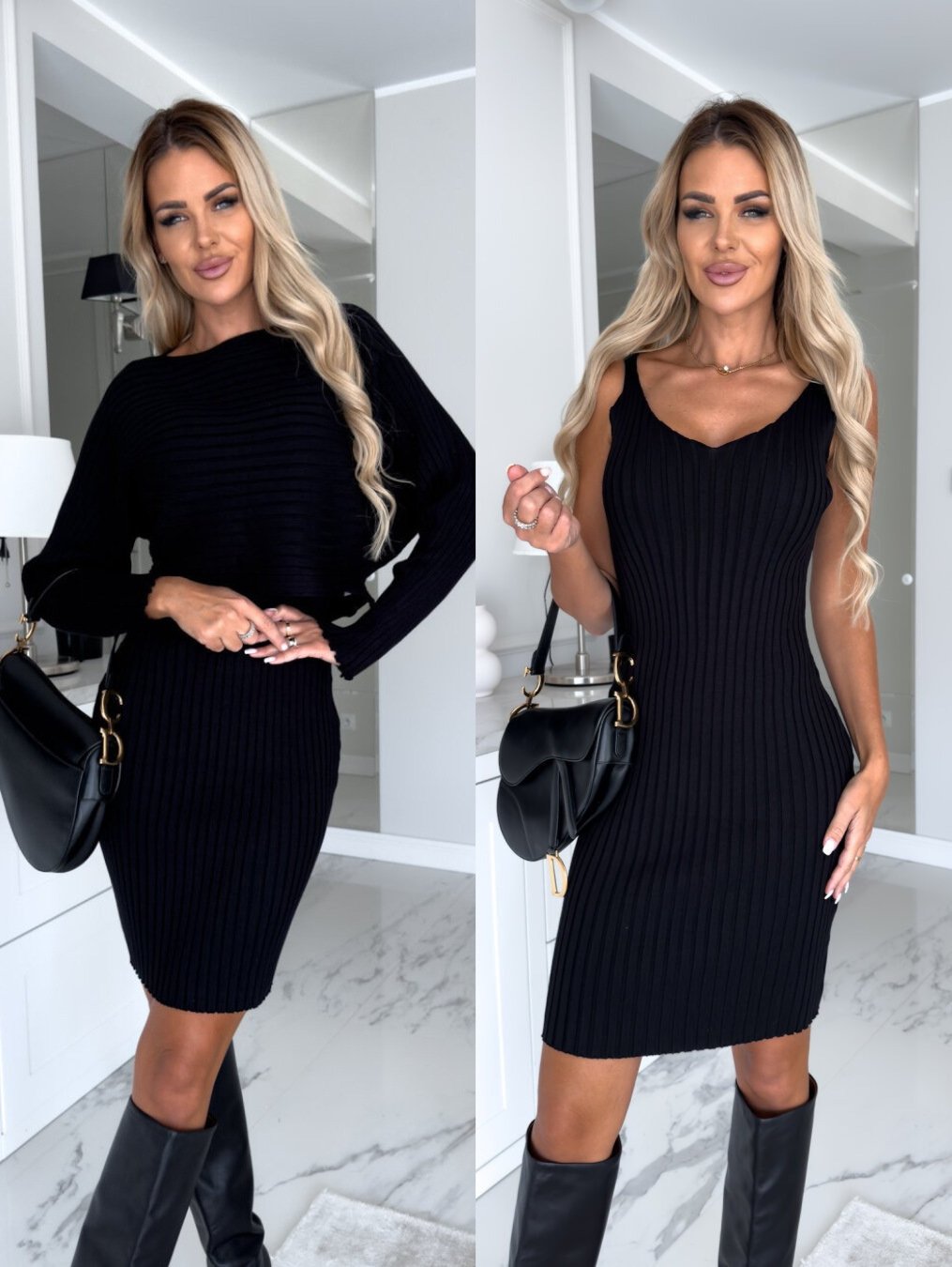 2pcs Suit Women's Solid Stripe Long-sleeved Top And Tight Suspender Skirt Fashion Autumn Winter Slim Clothing - Image 9