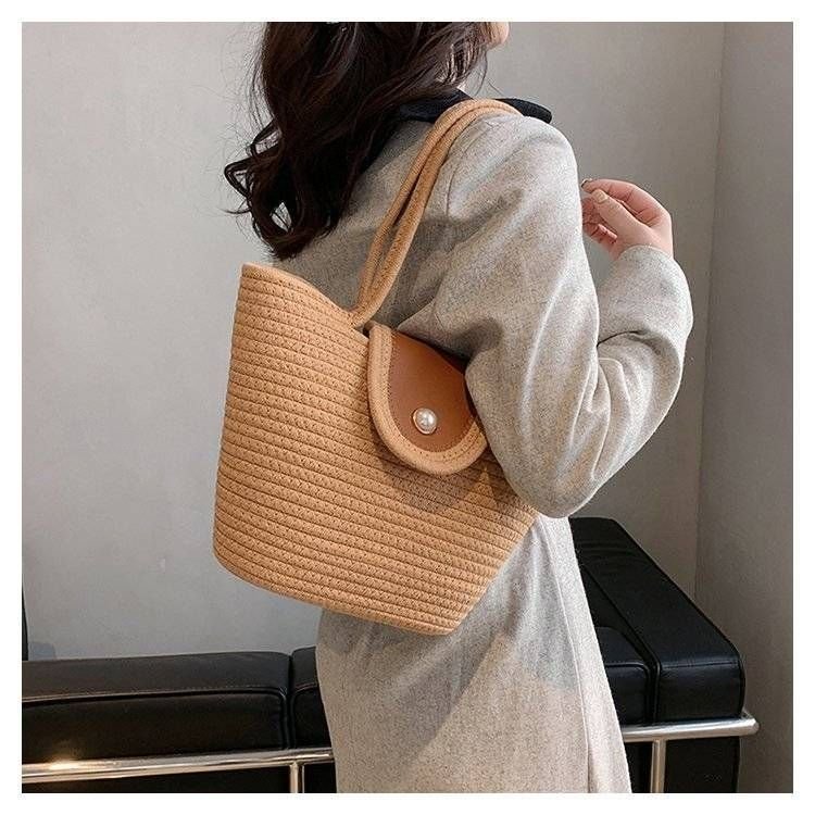 New Pearl Bag Large Capacity Cotton String Woven Handbag For Women - Image 2