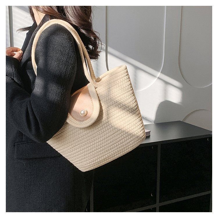 New Pearl Bag Large Capacity Cotton String Woven Handbag For Women - Image 7