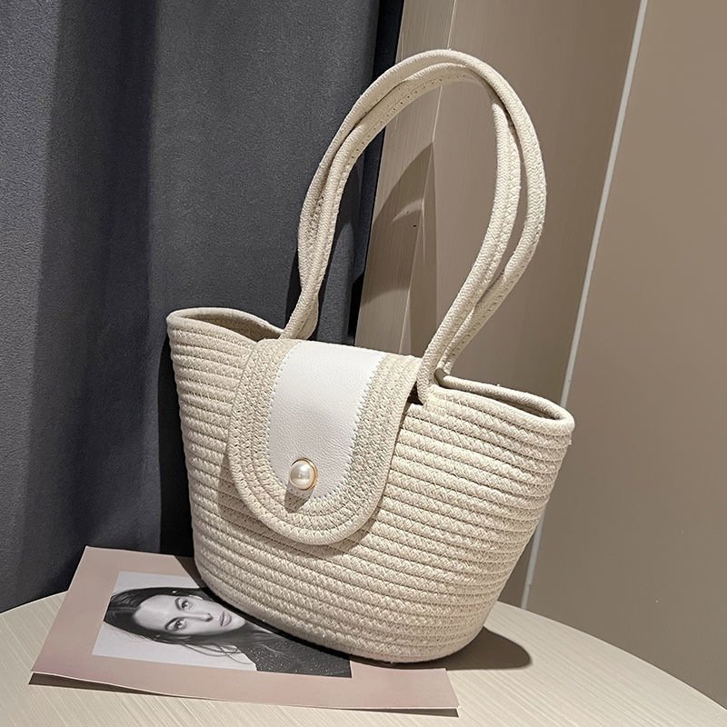 New Pearl Bag Large Capacity Cotton String Woven Handbag For Women - Image 6