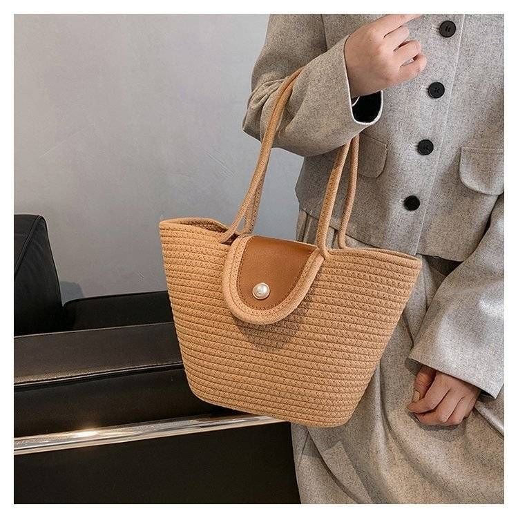 New Pearl Bag Large Capacity Cotton String Woven Handbag For Women - Image 3