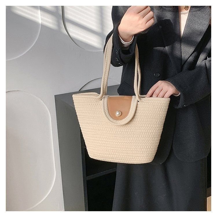 New Pearl Bag Large Capacity Cotton String Woven Handbag For Women - Image 8