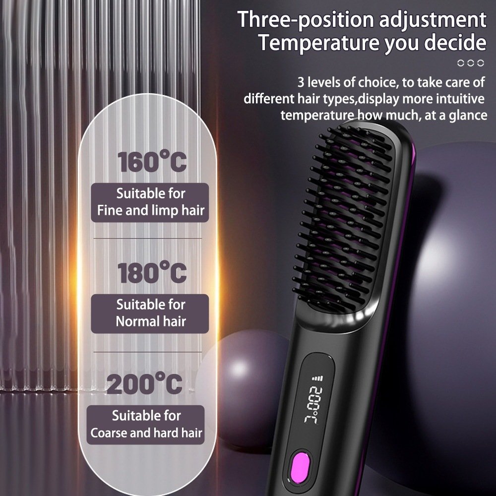 2 In 1 Straight Hair Comb Wireless Hair Straightener Brush Hair Fast Heating Portable Hot Curler USB Charging - Image 6