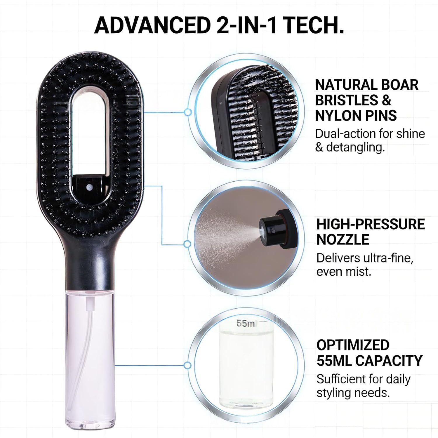 2in1 Sprayer Comb Detangling Scalp Massage Hairbrush With Spray Bottle Essential Oil Water Mist Spray Brush Anti-static Summer - Image 3