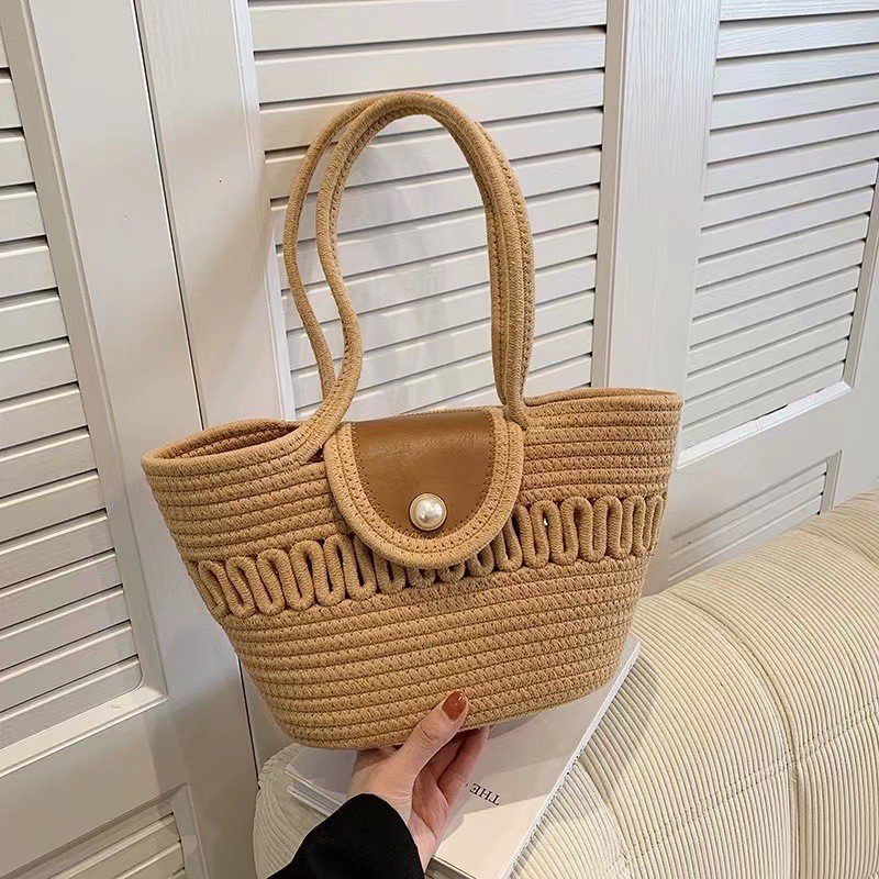 New Pearl Bag Large Capacity Cotton String Woven Handbag For Women - Image 10